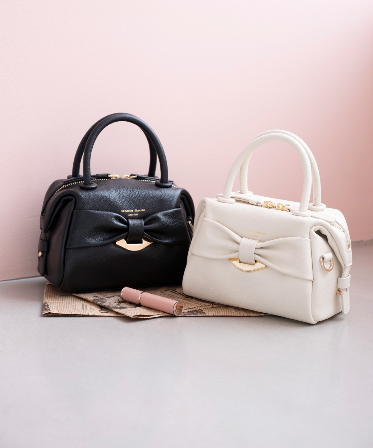 リボンモチーフ レザーハンドバッグ