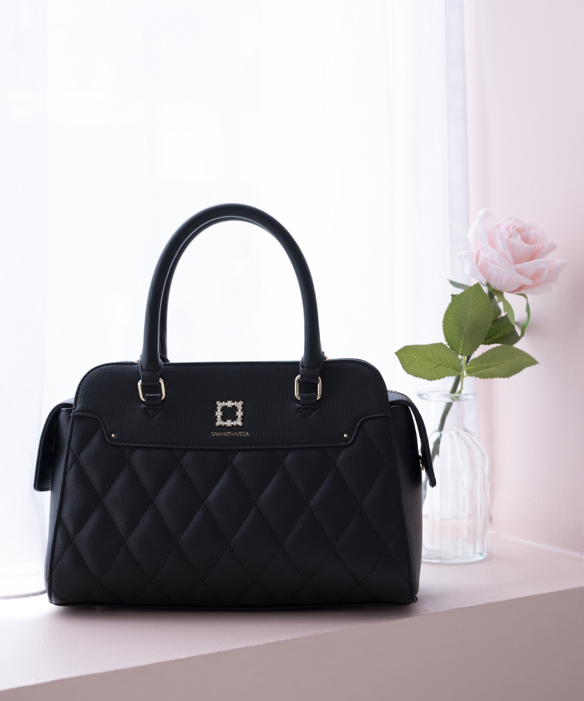 スクエアビジューキルトハンドバッグ