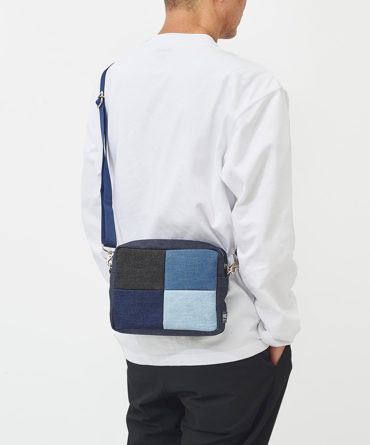 デニムパッチワークショルダーバッグ