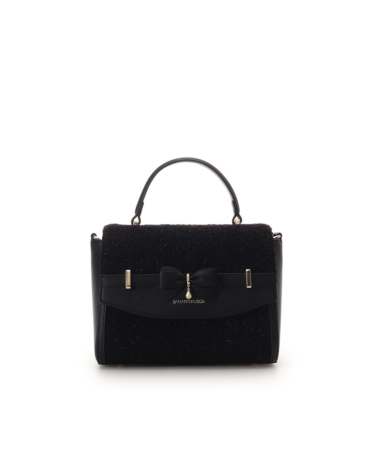 ラメツイードアクセントリボンショルダーバッグ