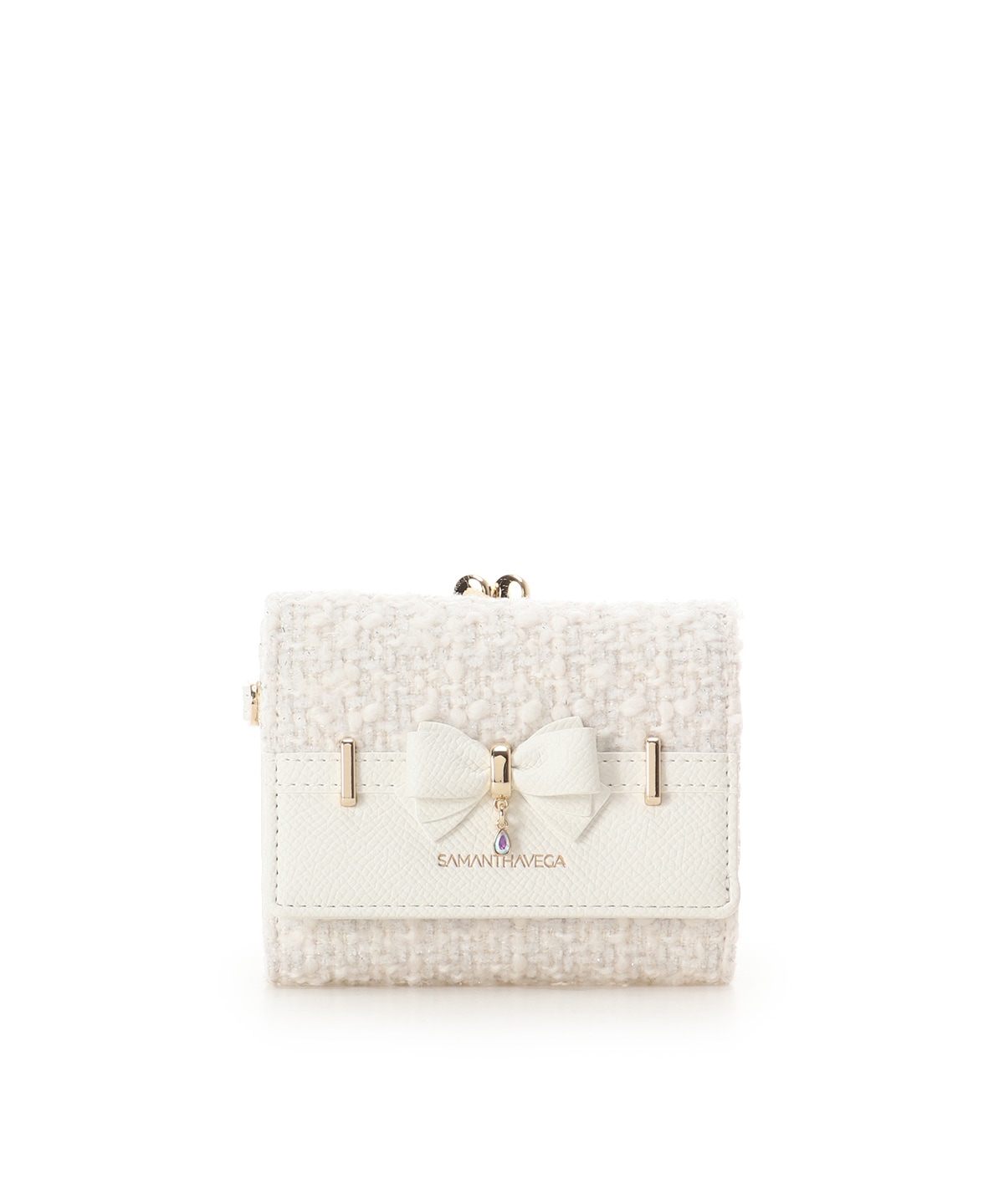 ラメツイードアクセントリボン折財布