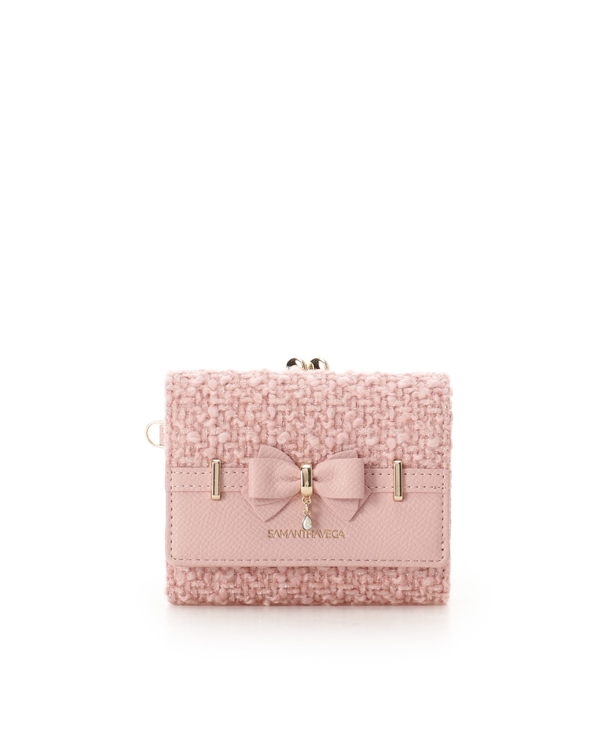 ラメツイードアクセントリボン折財布