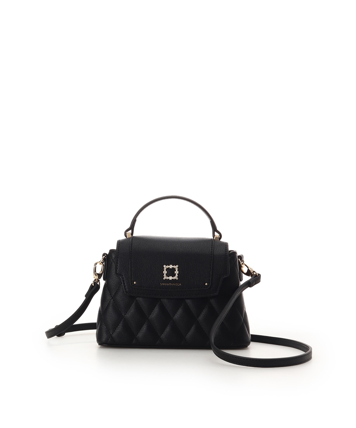 スクエアビジューキルトフラップショルダーバッグ