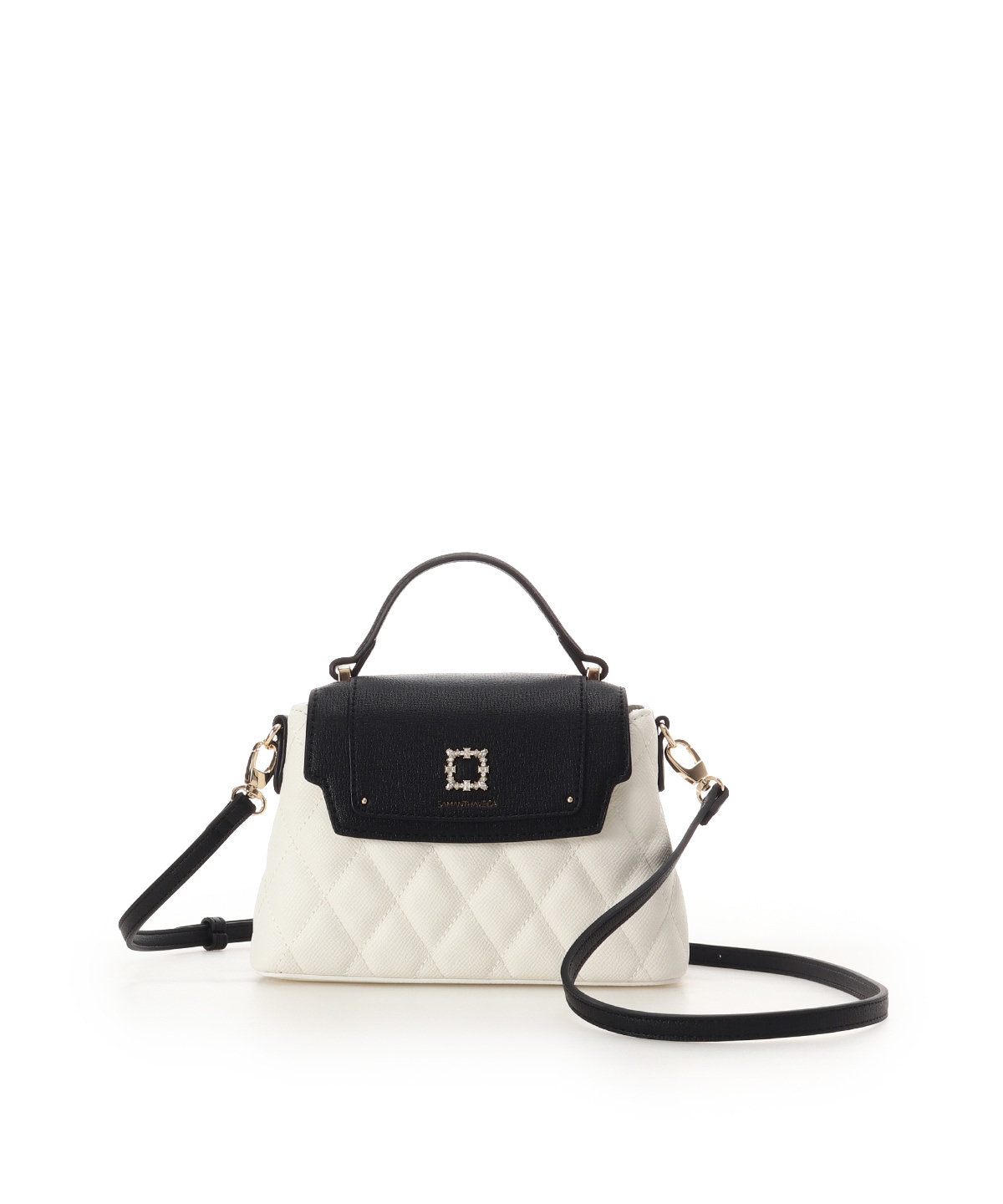 スクエアビジューキルトフラップショルダーバッグ