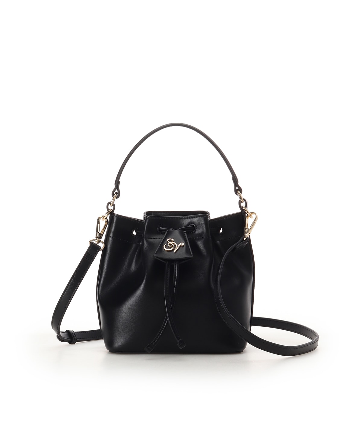 ロゴ金具巾着バッグ