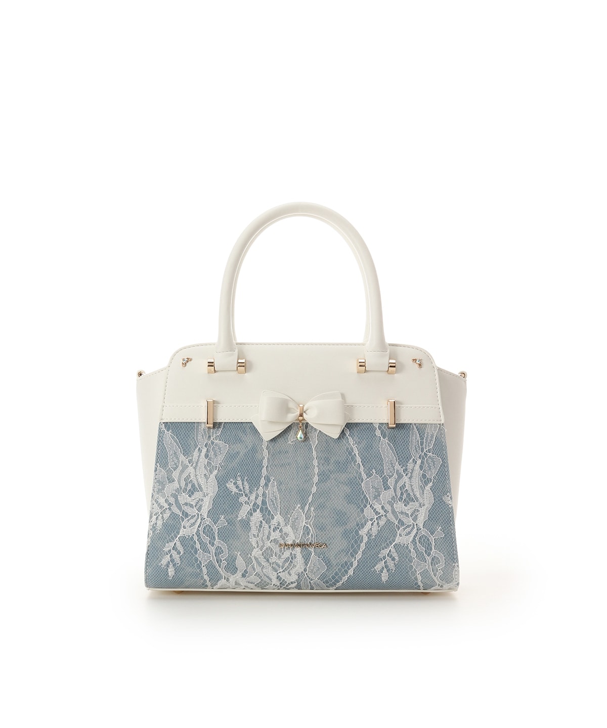 デニム調アクセントリボンハンドバッグ