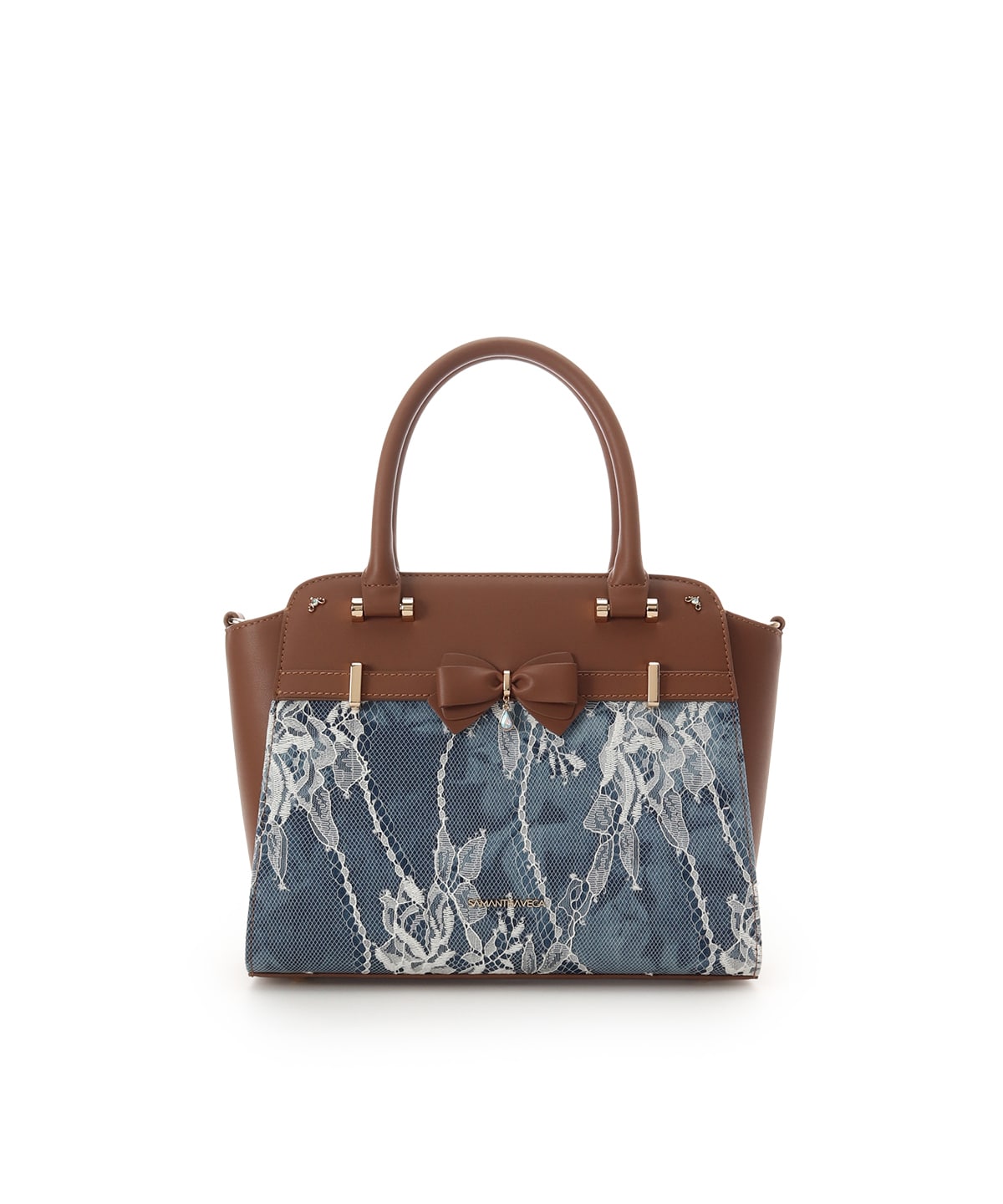 デニム調アクセントリボンハンドバッグ