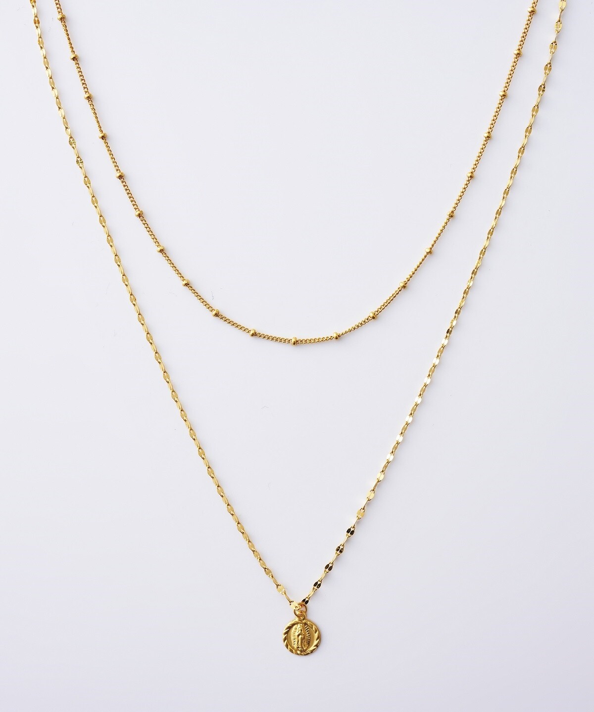 ☆K14GF 2連コインネックレス(40ｃｍ K14GF×メッキ): Samantha Jewelry 