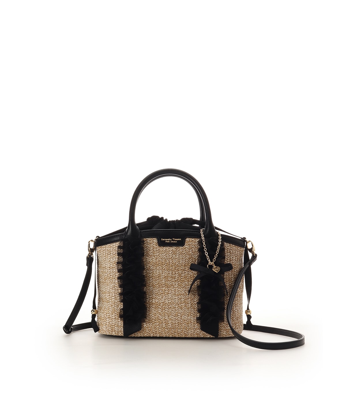 リボンチャーム付き フリルかごバッグ