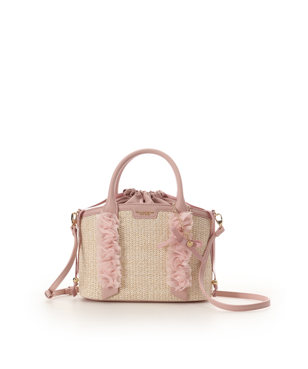 リボンチャーム付き フリルかごバッグ