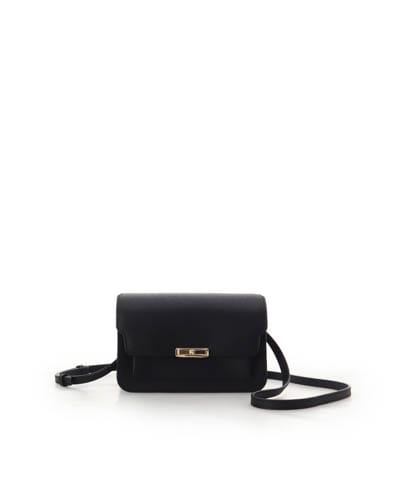 リボンモチーフ金具スプリットレザーショルダーバッグ(FREE ブラック