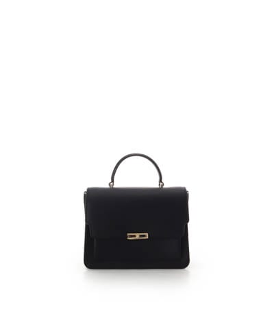 リボンモチーフ金具スプリットレザーワンハンドルバッグ(FREE ブラック