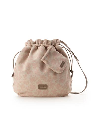 ミニ巾着ポーチつき フラワーデザインショルダーバッグ(FREE ピンク