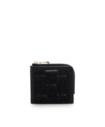ツイードリボン折財布