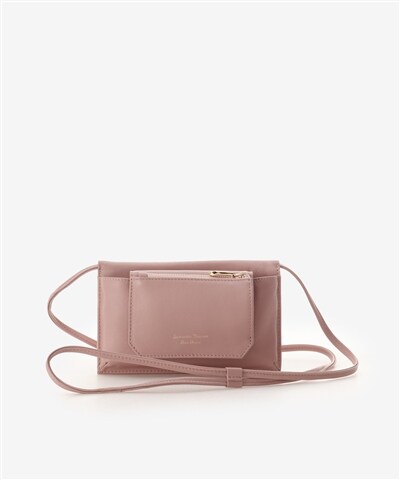 シンプルレザーウォレットショルダー エコバッグ付き(FREE ピンク